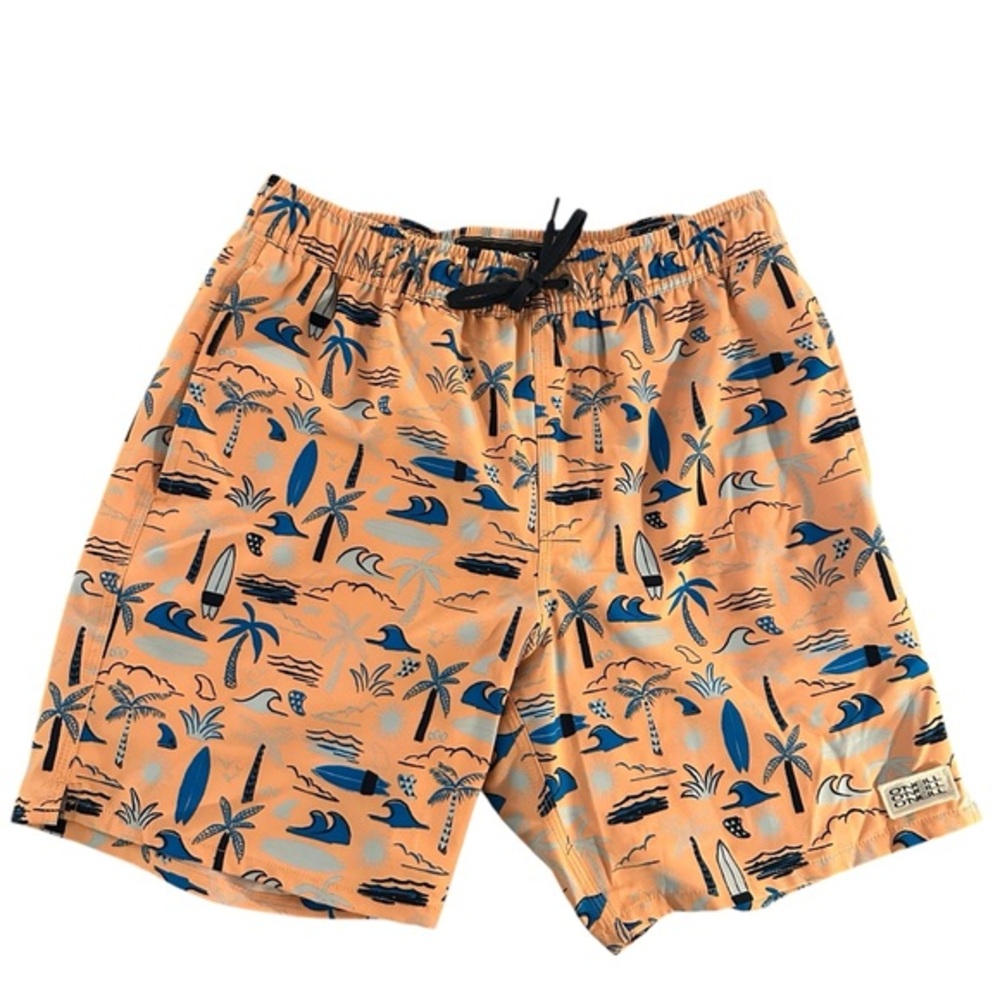 Men's Orange Tropical Print Swim Trunks
